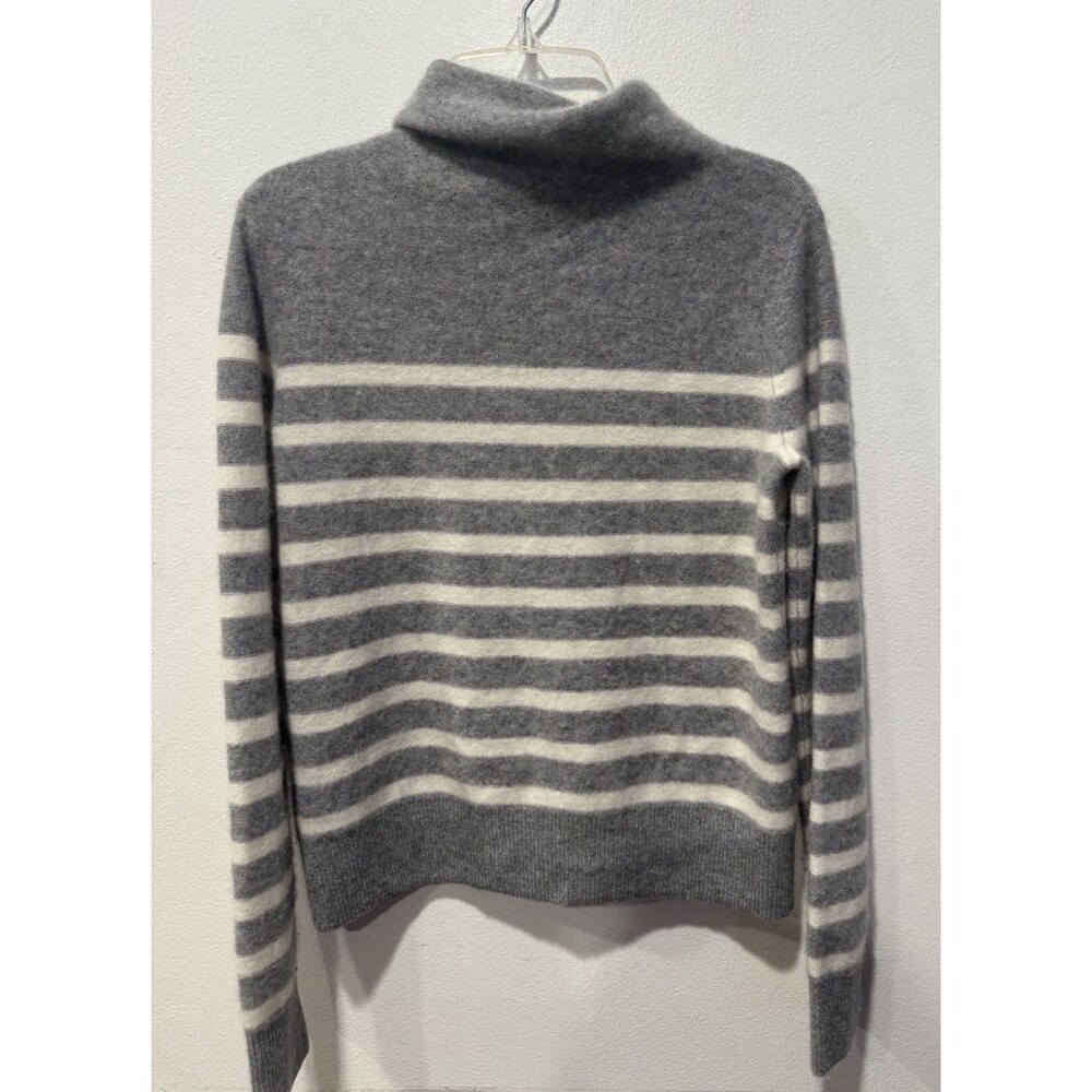 VINCE 100% Cashmere Heather Gray Breton Stripe Funnel Neck Sweater XS - Picture 5 of 6